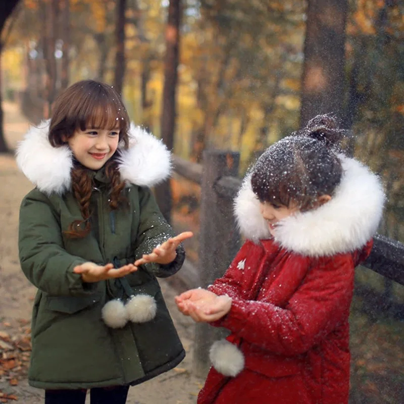 

Winter Kids Jackets for Girls Cotton Down Coat Faux Fur Collar Hooded Overcoats Children Outerwear Thick Warm Girl Parka Clothes