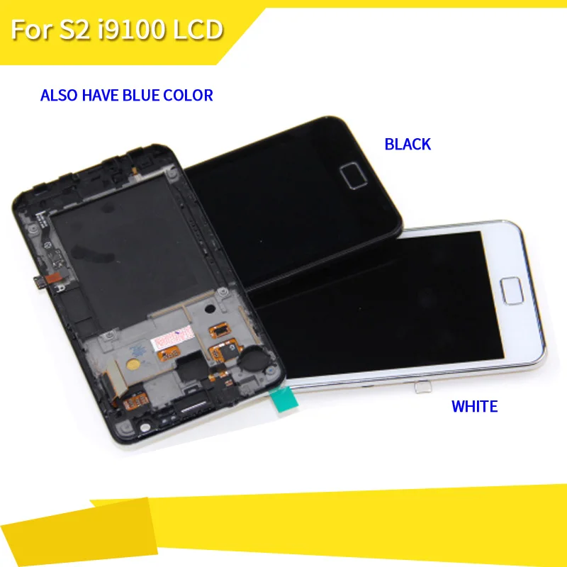 Для samsung Galaxy S2 i9100 ЖК-дисплей с сенсорный экран + каркасные Белый Бесплатная