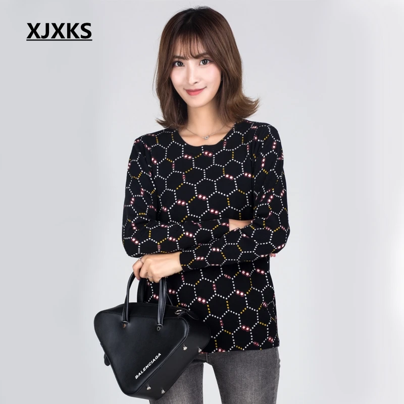 

XJXKS Sweater Women Spring Autumn Sweater Women Fashion Print Sweater Pullover Long Sleeve Soft Knitted Sweaters Female