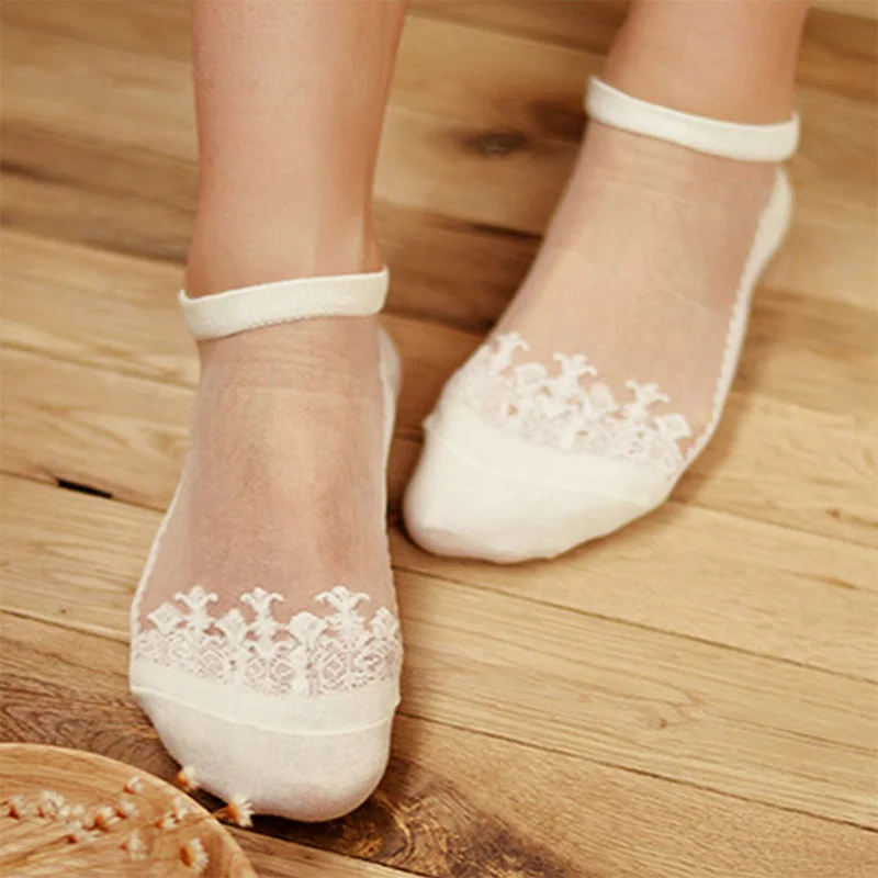 Милые носки-тапочки для женщин, 1 пара, 2 шт., шелковые, весна-лето, Kawaii, тонкие носки-тапочки, дышащие, модные, для девочек, носки-башмачки - Цвет: white B