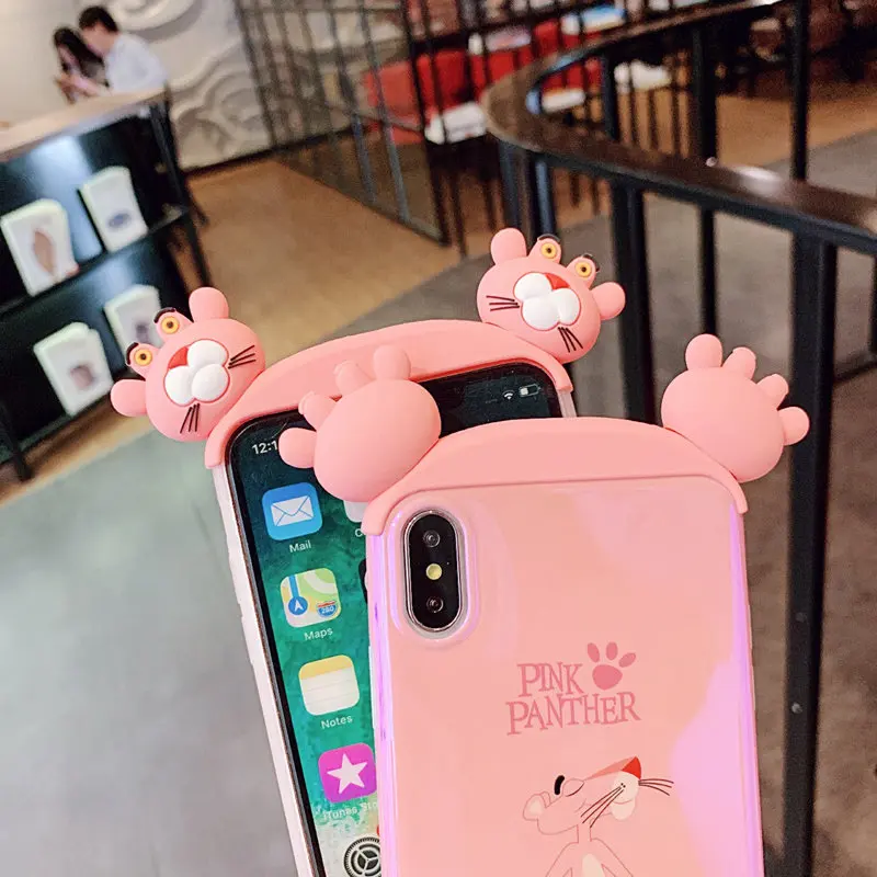 Чехол с 3D синим светом для iphone 11 X XR XS Pro Max Cartoon bear, чехлы для телефонов iphone 8 7 6 6S Plus, чехол Розовая пантера