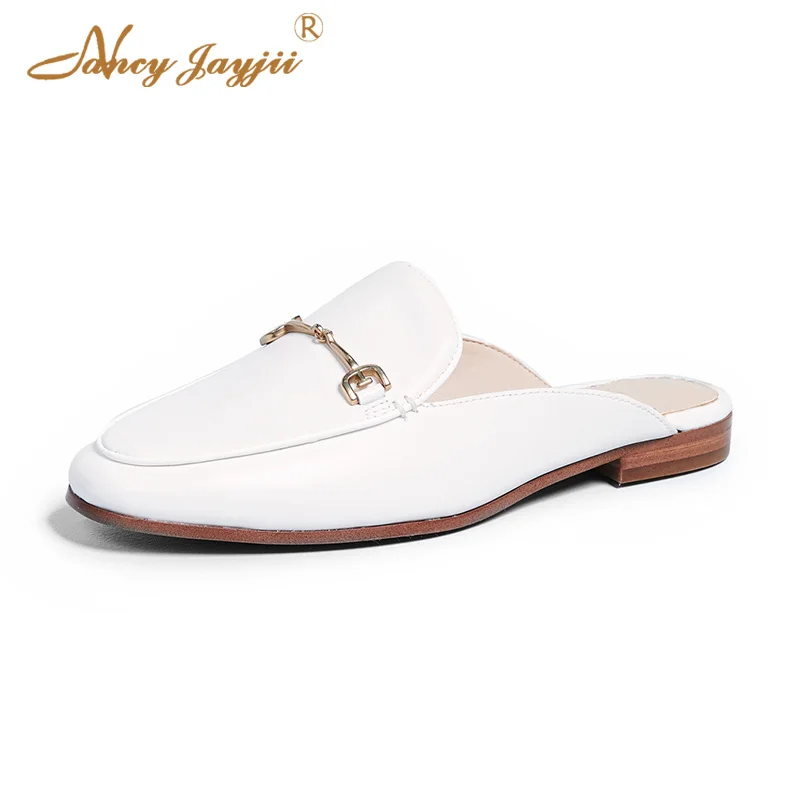 

Large Size 33 36 39 Flat Sandals Woman White Outside Slippers Round Toe Metallic Ladies Summer Slides Dress Shoes Casual Fashion