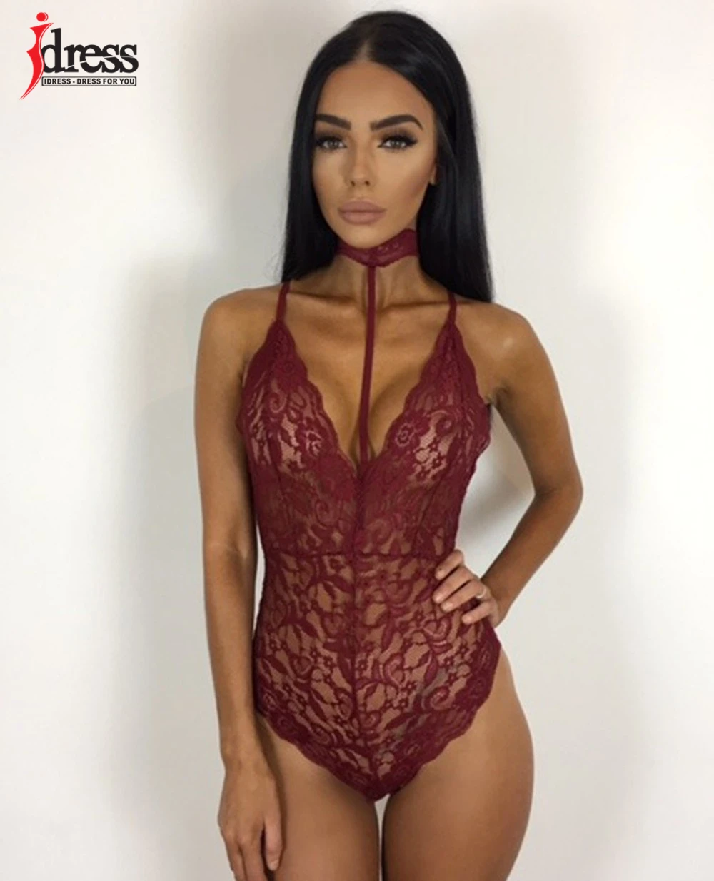 Sexy Women Lace Bodysuit 2017 Summer Crochet See Through Straps Deep V Neck Halter Bodycon Jumpsuit Backless Bandage Bodysuits (5)