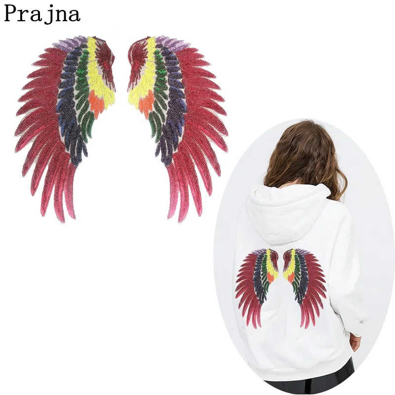 

Prajna Colorful Wing Patches Beautiful Sequins Patch Iron On Stickers Cartoon Decoration Sewing Fabric Appliques For Clothing