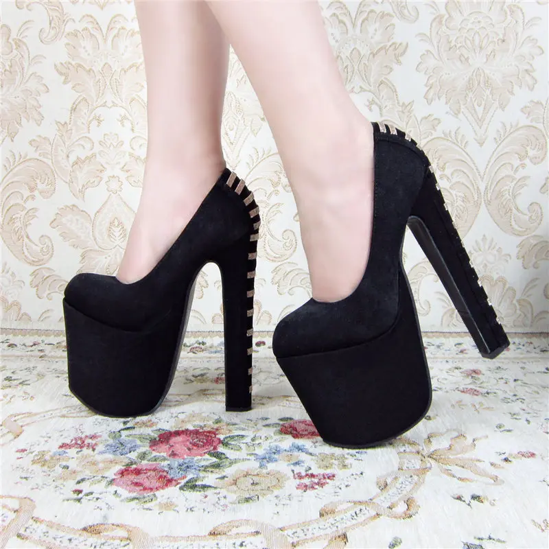 Thick heel platform black 2015 coarse ultra high heels platform shoes 17cm women s 18 tiangao