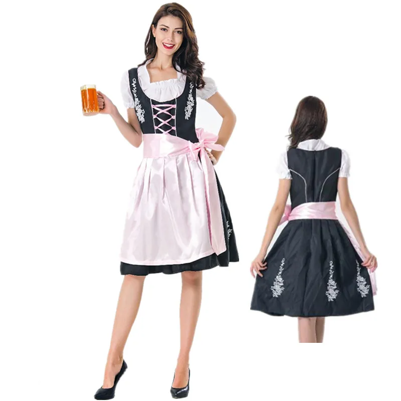 

Traditional Octoberfest Costume Bavarian German Wench Costume Adult Beer Dirndl Dress With Apron