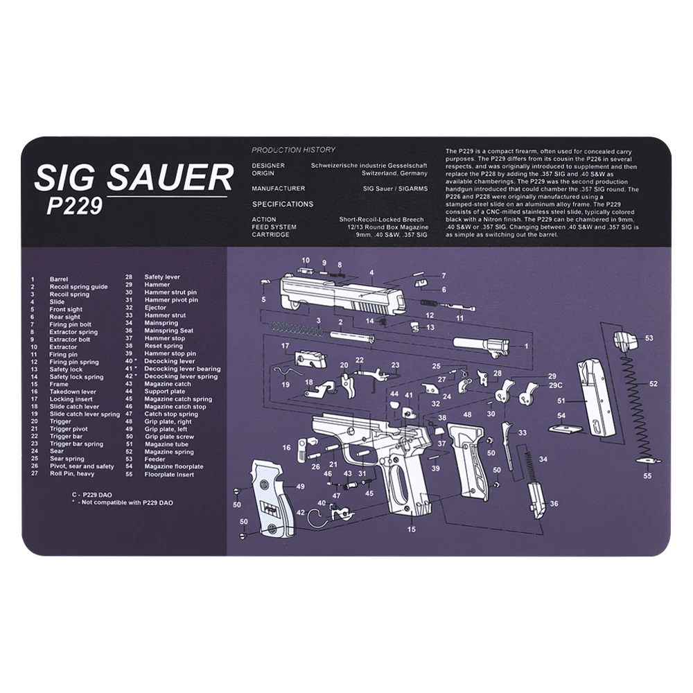 Резиновый коврик Magorui P226 P229 XD 1911 Glock Gun для чистки 17 &quotx 11&quot со схемой деталей и