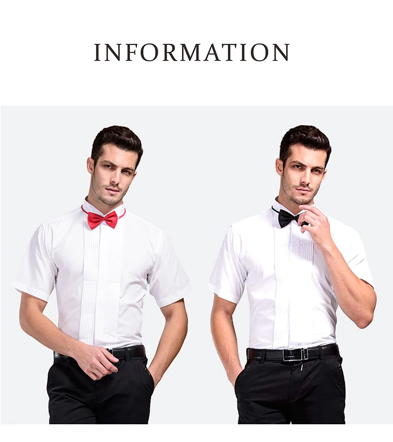 Shenrun Men White Short Sleeve Shirts Male High Quality Formal Shirt Wing Collar Wedding Groom Business Party Prom Size 38-46