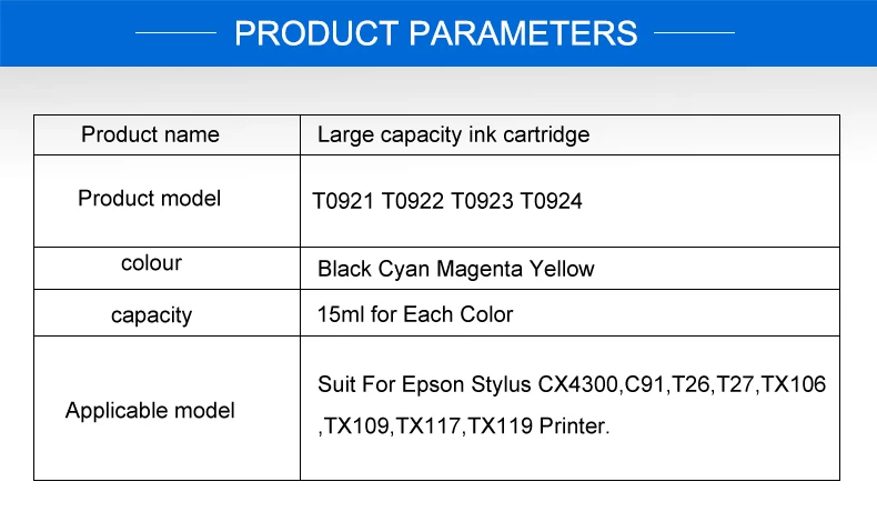 T0921N чернильный картридж для Epson T0921 92N чернила для Epson Stylus CX4300 TX117 T26 T27 TX106 TX119 TX109 C91 чернила для принтера