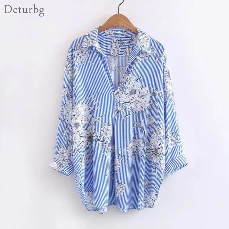 New Striped Shirt 2019 women Spring Autumn Long Sleeve V