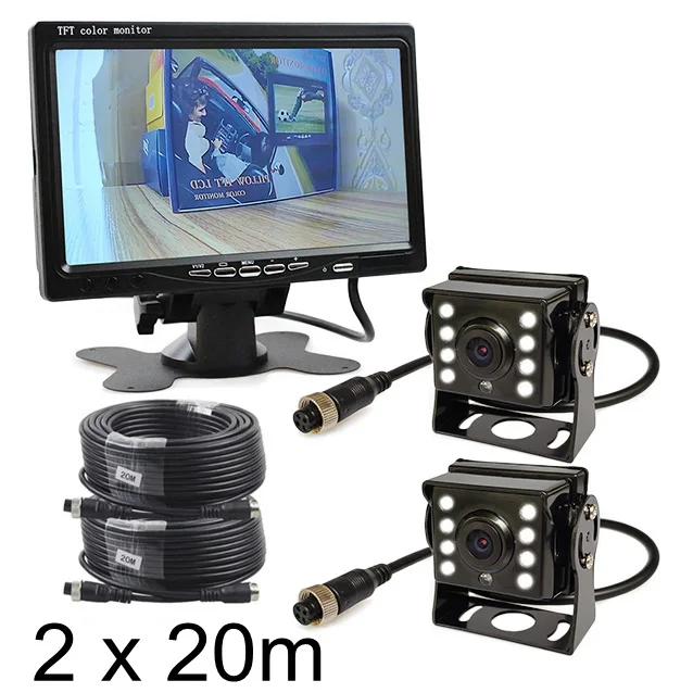DIYSECUR " автомобильный обратный монитор+ 2 x 4pin светодиодный цветной ночного видения CCD заднего вида резервная камера для автобуса домашняя Лодка Грузовик - Название цвета: 2 x 20m