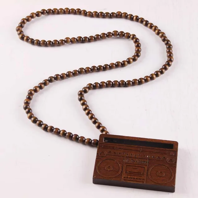 Hand Shank Old Radio Necklace GOOD WOOD Hip Hop Beads Pendant Wooden
