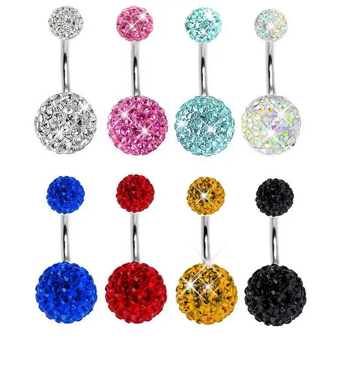 Surgical stainless steel Belly Button Piercing Shamballa Crystal Disco