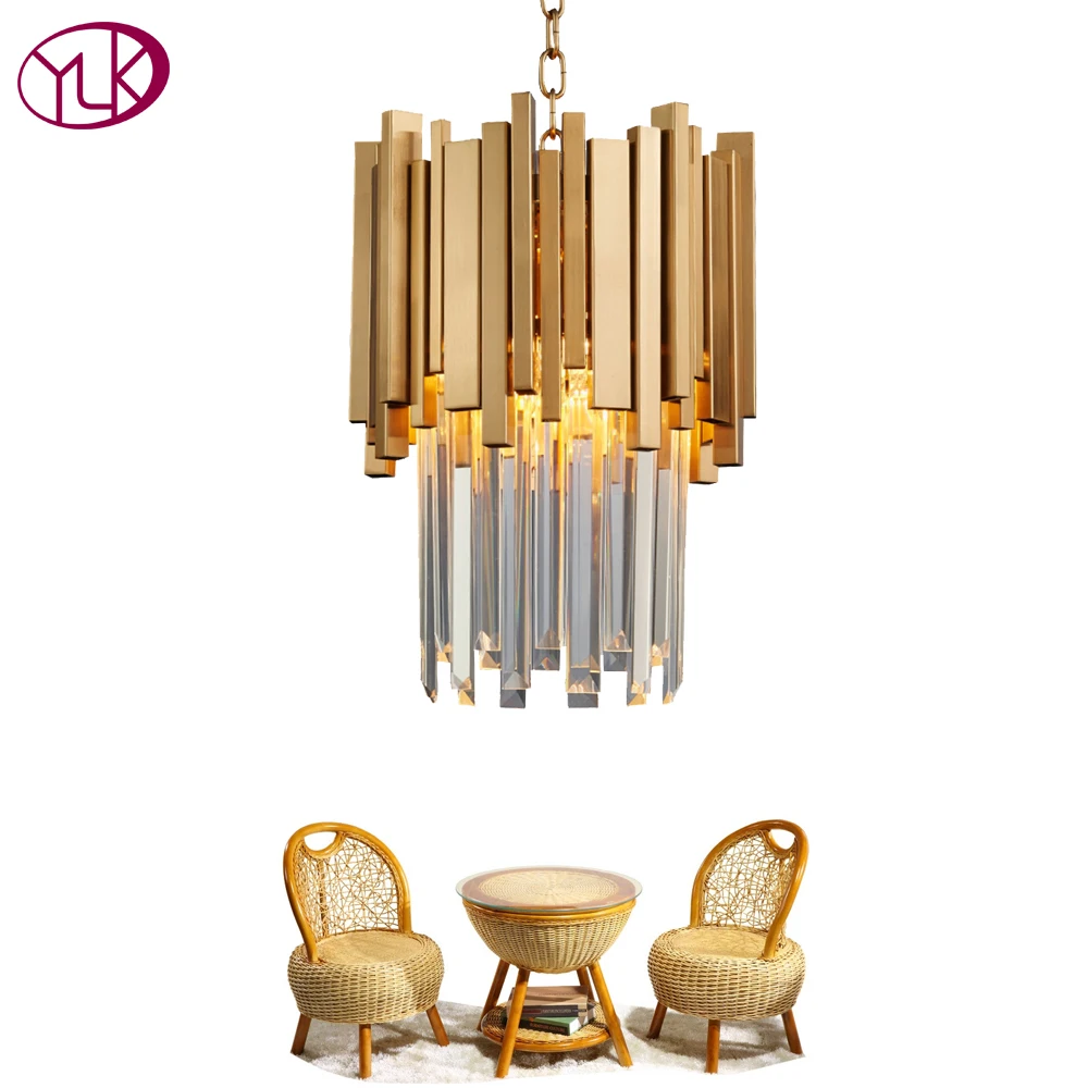 

Youlaike Modern Gold Pendant Lights Living Room Restaurant Study LED Crystal Lamp Polished Steel Chain pendant lamp W30 X H40cm
