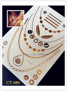 1 шт., новинка, впечатляющая подвеска чокер для татуировки, ожерелье, золотые временные водостойкие наклейки для татуировки, поддельные ювелирные изделия, татуировки в стиле металл - изображение