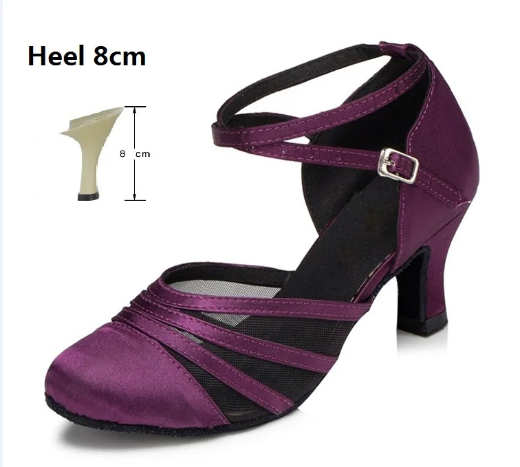 Женщина для Бальных и латиноамериканских танцев обувь черный Сальса современной социальной вечерние Танго Обувь для танцев замшевая подошва на высоком каблуке 6/8 см VA30980 - Цвет: Purple 8cm