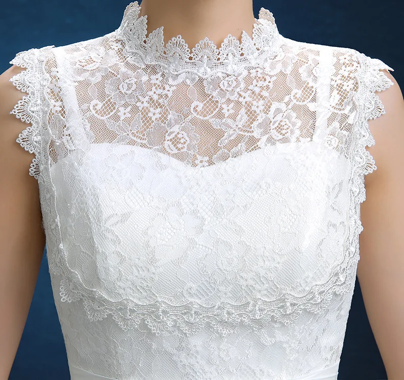 Vestidos de cerimonia para Casamento новые кружевные шифоновые трапеции с высоким воротом цвета слоновой кости, белые шорты sukienka na wesele