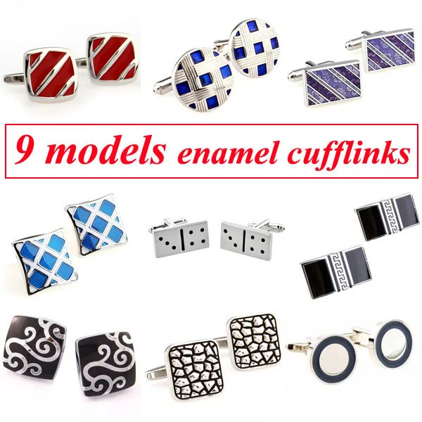 

9 Designs Fashion Enamel Epoxy Cufflink Classic Men Cuff Link Free Shipping