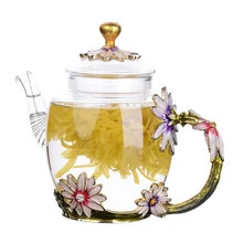 280 мл эмалированный стеклянный чайник Роскошный Розовый Хрустальное стекло цветок чайник высококачественный термостойкий стеклянный чайник подарок на день Святого Валентина