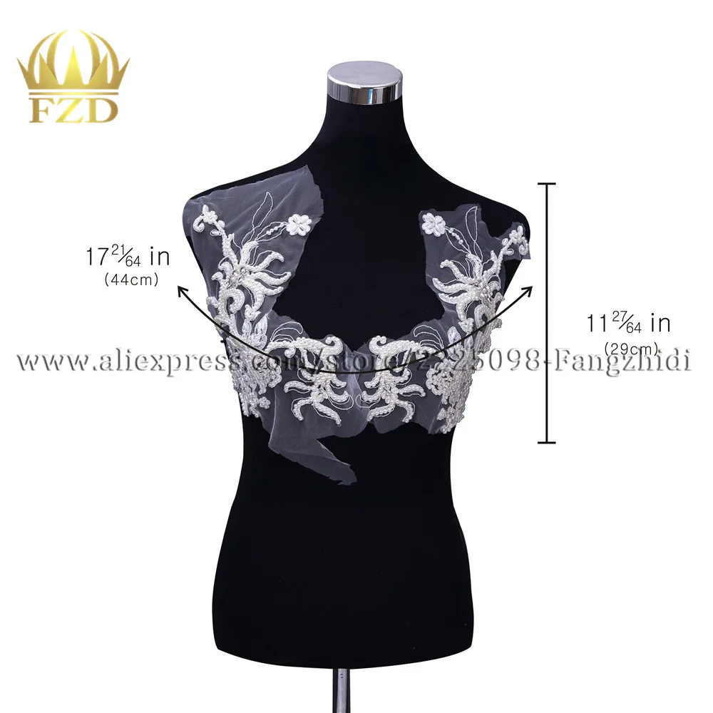 

FZD 1 Pair Small Design Crystal Bridal Applique Bodices Patches Rhinestone Appliques Beads for Wedding Evening Dress Patch