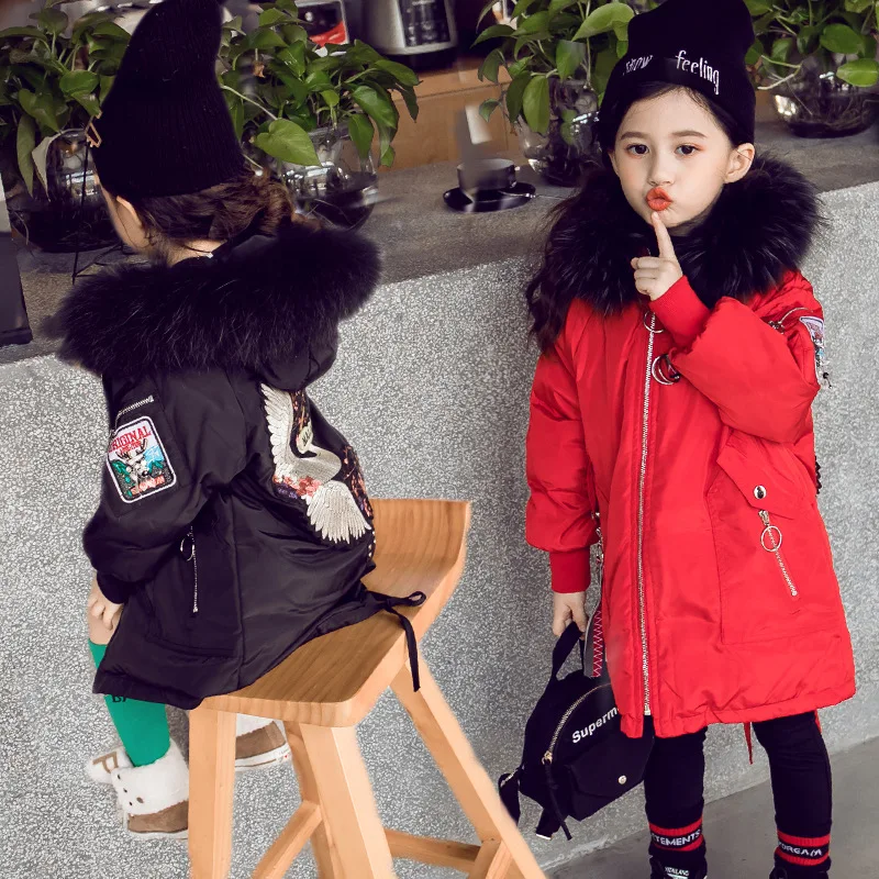 

Girls Parkas Winter Warm Down Jackets 2018 Warm Toddler Girl Clothing Cotton-padded Kids Coats Hooded Fur Outwear 4 6 8 9 10 12