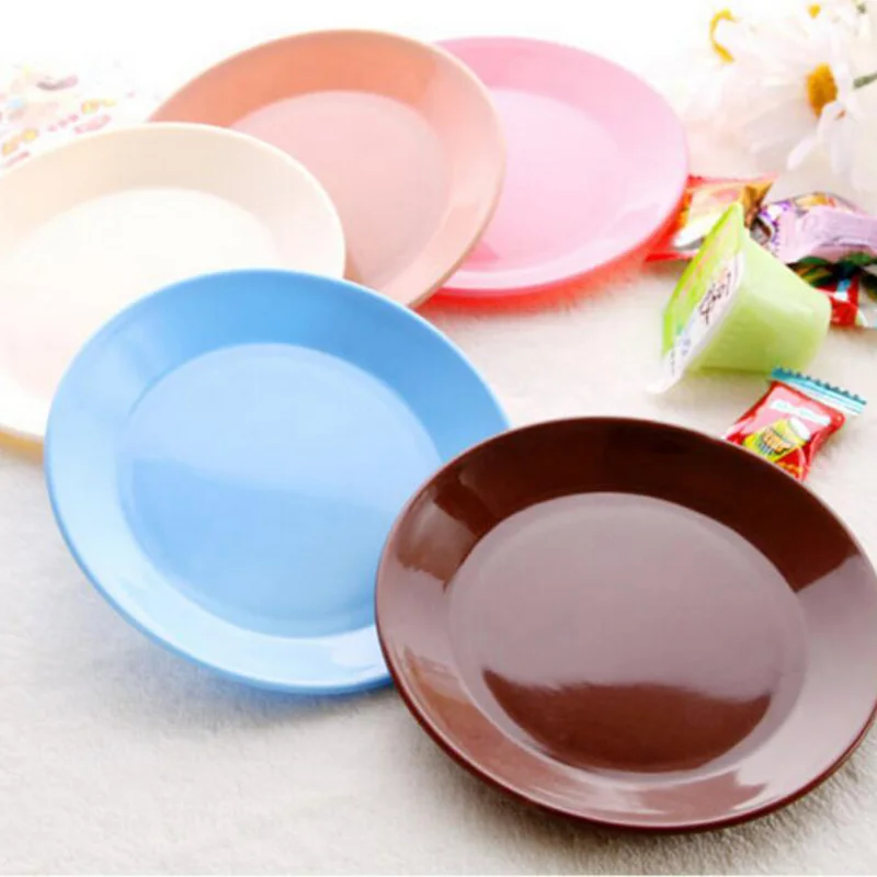 

2 pcs Candy Color Plates Dishes Compote Dazzle Saucer Fruit Tray Serving Tray Snacks PP Plastic Plates Tableware Supply