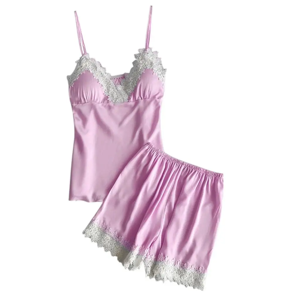 Женские пижамы, сексуальное кружевное белье, ночное белье, нижнее белье, ночная рубашка, короткая Пижама, комплект из 2 предметов, женская одежда, пижама mujer algodon - Цвет: Hot Pink