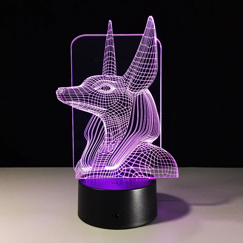 1 шт. 7 цветов Изменение египетского Anubis 3D Bulbing лампа иллюзия цвета Изменение Настольный светильник с черным сенсорным базовый Декор ночной Светильник
