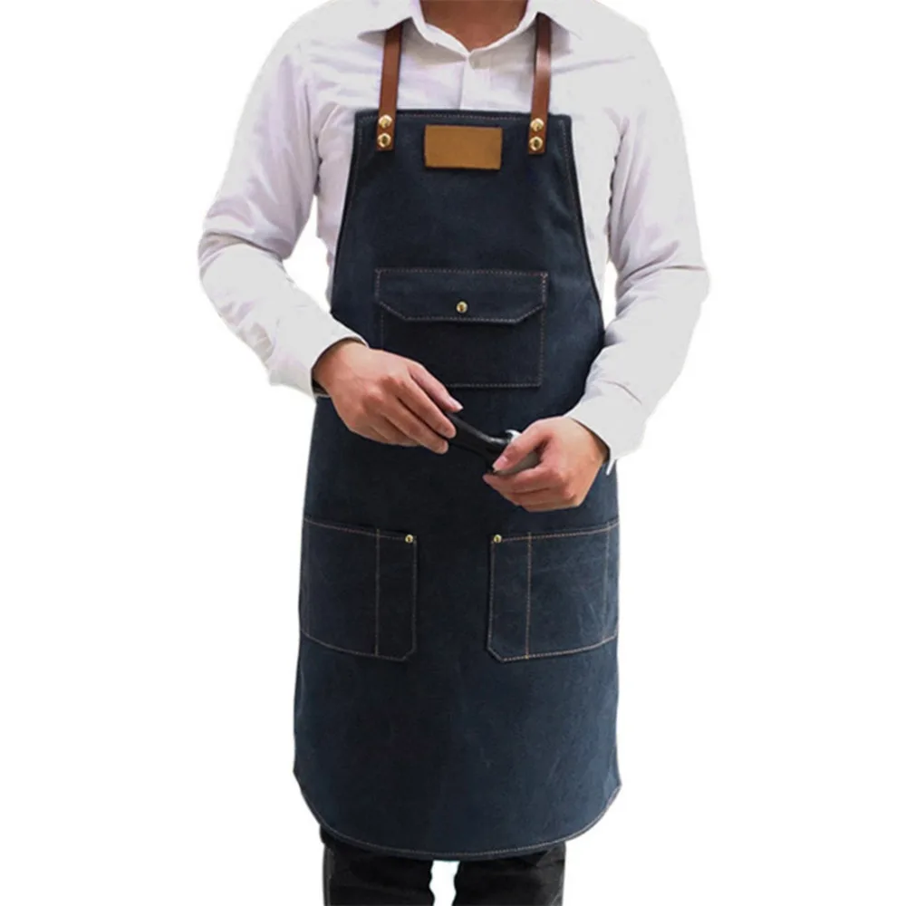 Для мужчин фартук с карманами кухонная форма рукавов Для женщин джинсовые фартуки Пособия по кулинарии форма офицантки Кофе магазин