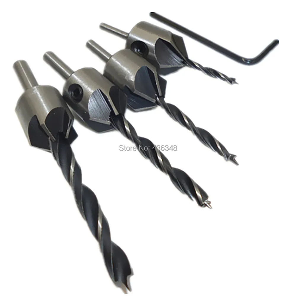 4pcs Hss 5 Flute Countersink Drill Bit Set Screw Woodworking Chamfer