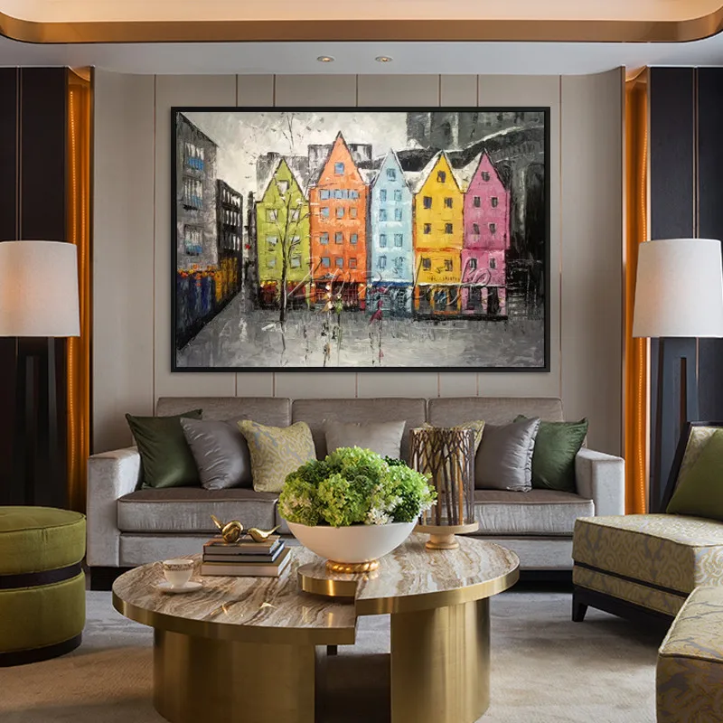 

Palette knife Cityscape Painting acrylic canvas painting Wall Art Pictures for living Room home decor quadros caudros decor74