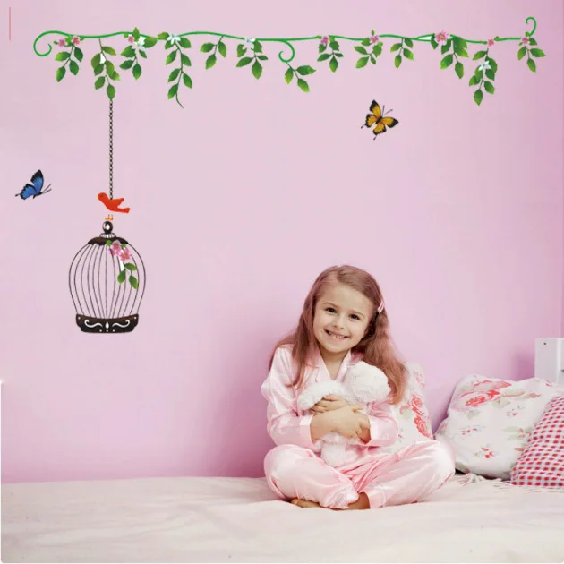 low cost little birdcage vines wall stickers girls rooms home decor self adhesive decals window