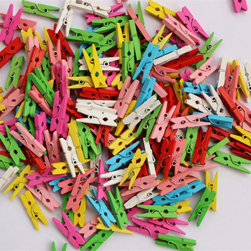 

100pcs Wooden Mini Clips Multi color Party Decor DIY Props 2.5*0.7*0.4cm