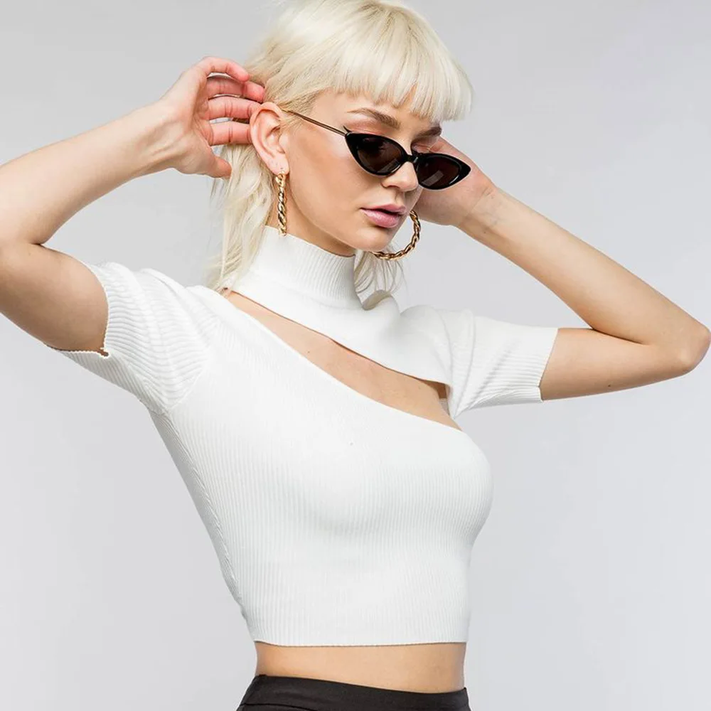 

Sexy 2019 Women White Short T-Shirts Casual Summer Turtleneck Short Sleeve Solid Tops Women Streetwear Shirt Ladies Tee Shirts