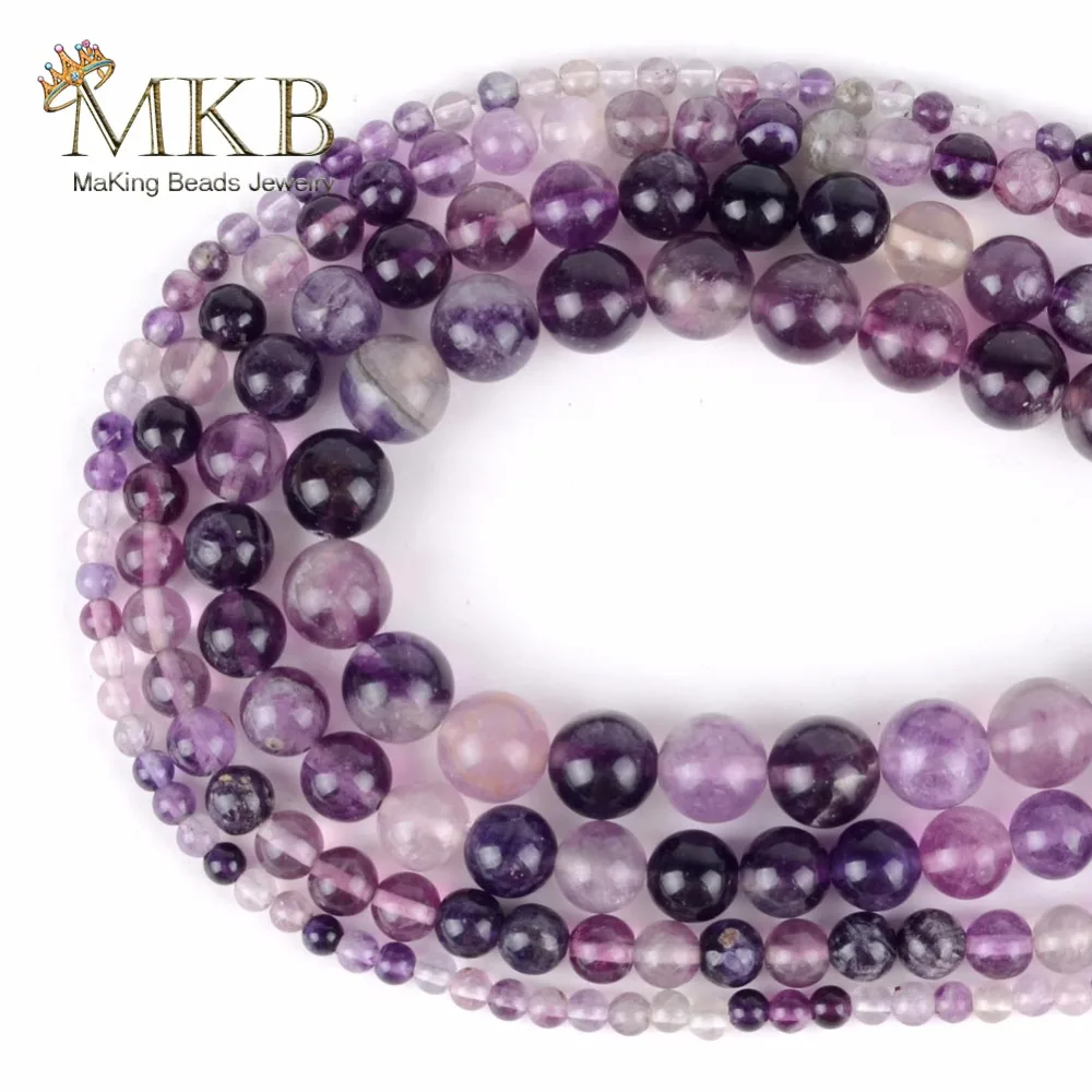 

Natural Round Purple Fluorite Stones Loose Beads For Jewelry Making 4 6 8 10mm Gem Beads Diy Bracelet Jewellery Accessories
