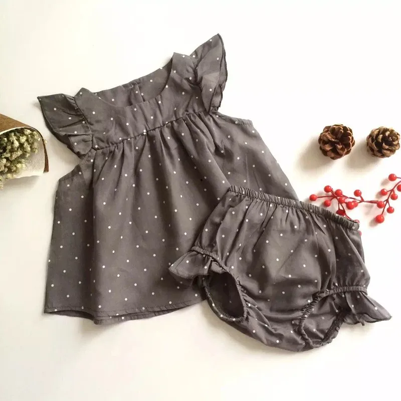 Sodawn/ модная летняя стильная одежда в горошек для маленьких девочек комплект одежды из хлопка, одежда для малышей