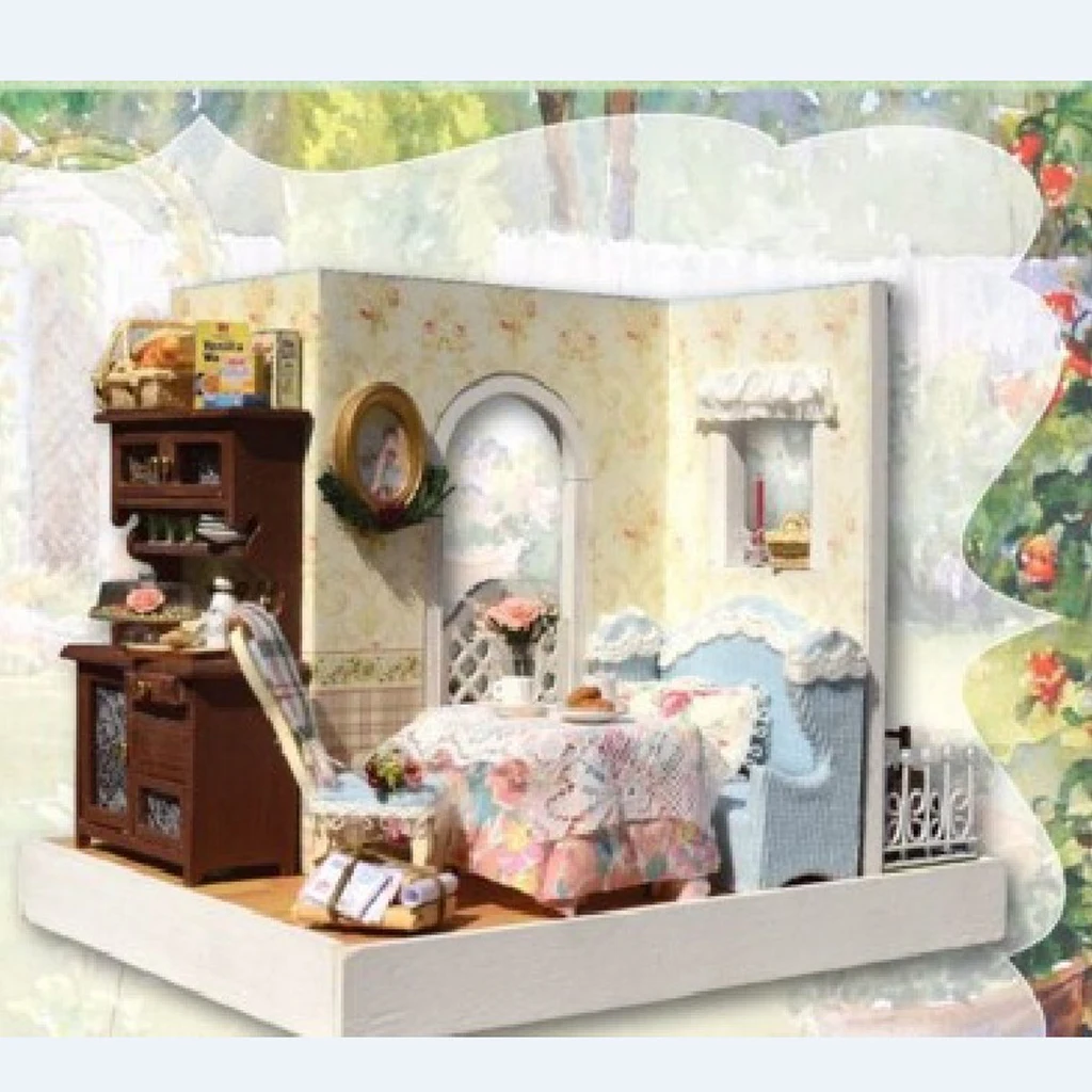 1/24 DIY Handcraft Miniature Project Sweet Wooden Two-Sided Doll House Baking House hand  toy for Kids Birthday Gift