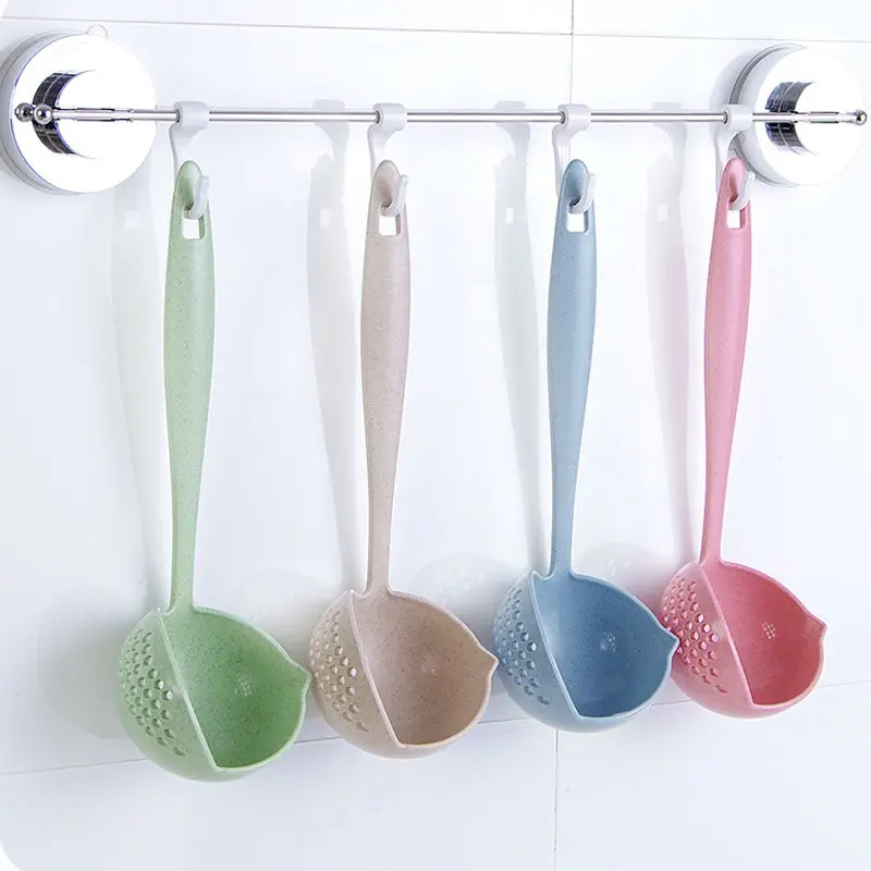 FHEAL 2 in 1 Creative Wheat Straw Soup Spoon Long Handle Lovely Porridge Spoons with Filter Dinnerware Kitchen Colander Tools (11)