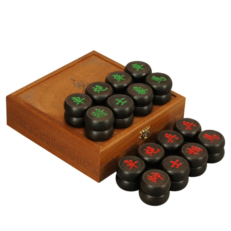 

BSTFAMLY Chinese Chess Wooden Box 32Pcs/Set Old Game of Go Xiang Qi International Checkers Folding Toy Gifts No Magnetic LC08
