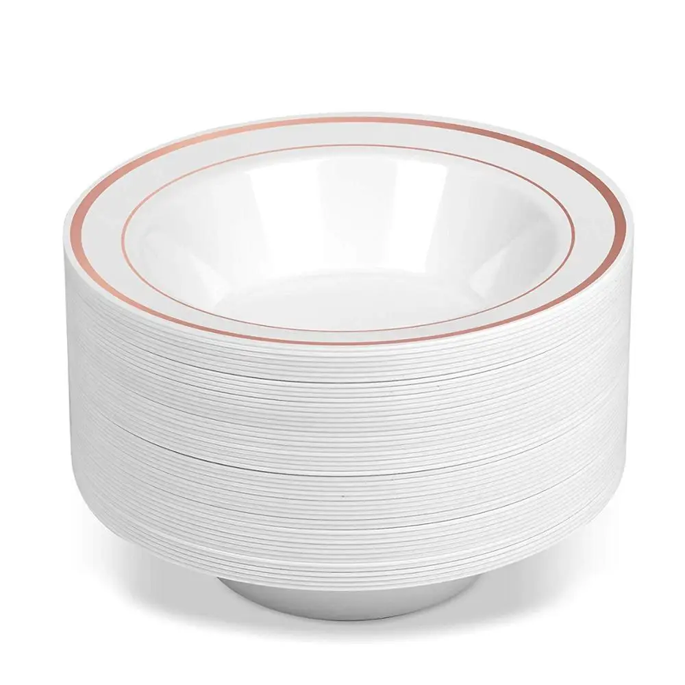 

25pcs Rose Gold Plastic Dessert Bowls Set - Premium Heavy Duty Disposable 12oz Soup Bowls for Weddings, Parties& Everyday Use