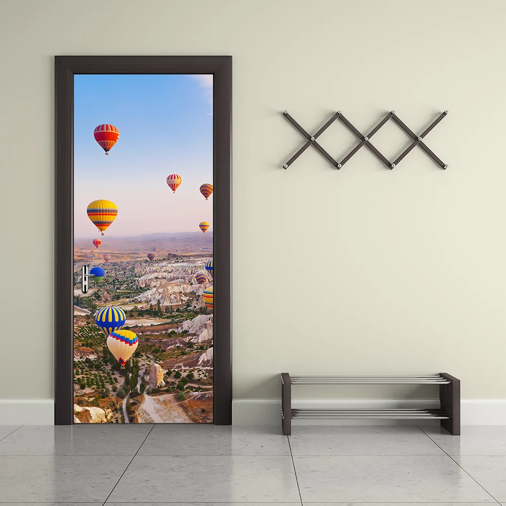 77x200 см 3D турецкие наклейки на дверь с воздушным шаром для спальни, детской комнаты, красочные пейзажи, виниловые обои, клейкая настенная бумага