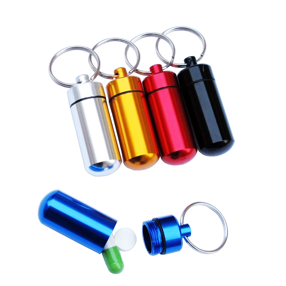 Colorful Aluminum Drug Holder Pill Box Case Container Keychain Storage