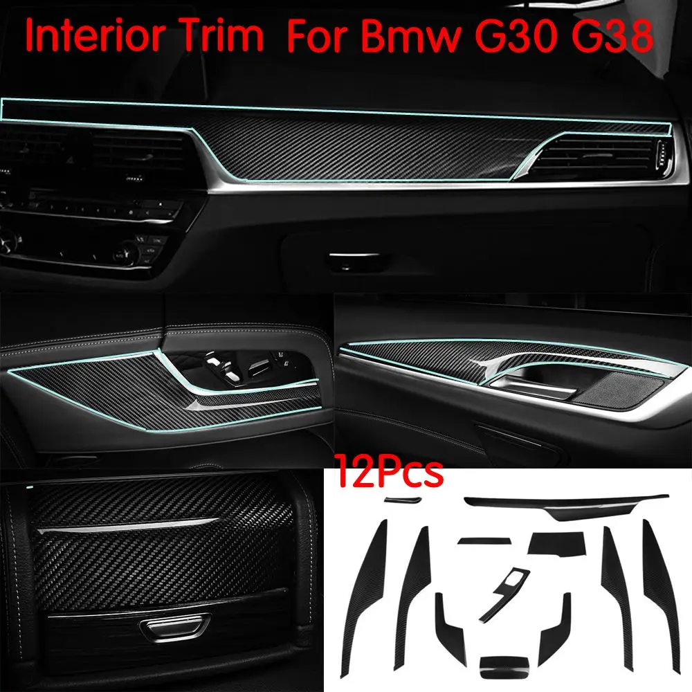 Carbon Fiber Car Styling Interior Trim Dashboard CD Panel trim cover for BMW 5 series G30 G38 520i Central Control Cover 12Pcs Carbon Fiber Car Styling Interior Trim Dashboard CD Panel trim cover for BMW 5 series G30 G38 520i Central Control Cover 12Pcs