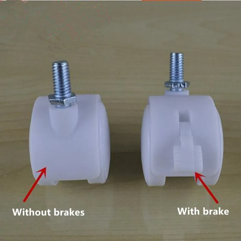 Белые оптовые 1,5 дюймовые ультра небольшие ролики для мебели с тормозным колесом, колесом, колесиками, винтами с резьбой