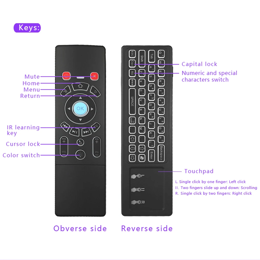 2.4GHz 6-Axis Backlit Air Mouse Wireless Keyboard w/ Touchpad IR Learning Remote Control for Smart TV Android TV BOX Computer 2.4GHz 6-Axis Backlit Air Mouse Wireless Keyboard w/ Touchpad IR Learning Remote Control for Smart TV Android TV BOX Computer