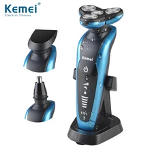 Kemei 3 in1 Моющийся Аккумуляторная Электробритва Triple Blade Электрический Бритья Бритвы Мужчины Уход За Кожей Лица 3D Плавающей