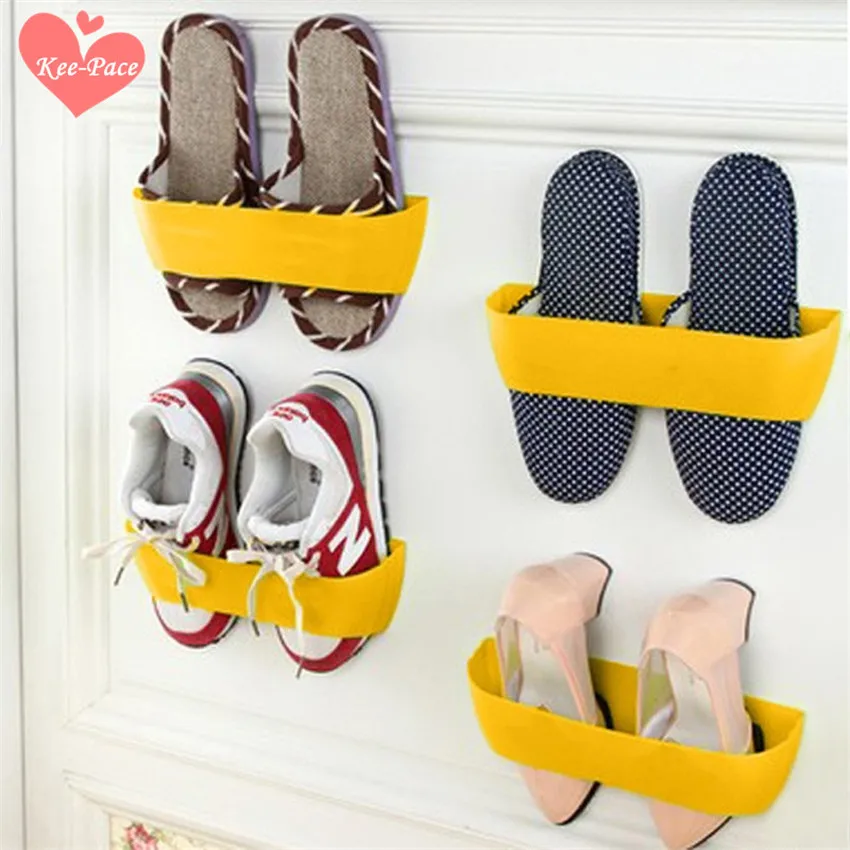 New Creative Adhesive Shoes Rack Wall Hanging Shoes Storage Organizer Display Shelf Shoe Hangers ...