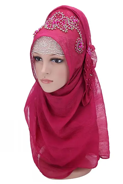 Fashion design high quality chiffon embroidery Turkish beading hijab istamic style headscarf muslim hijab for women