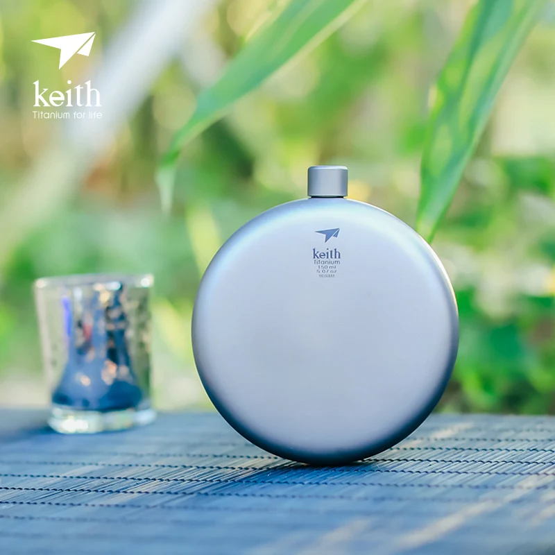 

Keith Outdoor 150ml Titanium Hip Flask with Funnel Round Flat Camping Sport Wine Pocket Drinking Bottle Canteen Ti9302