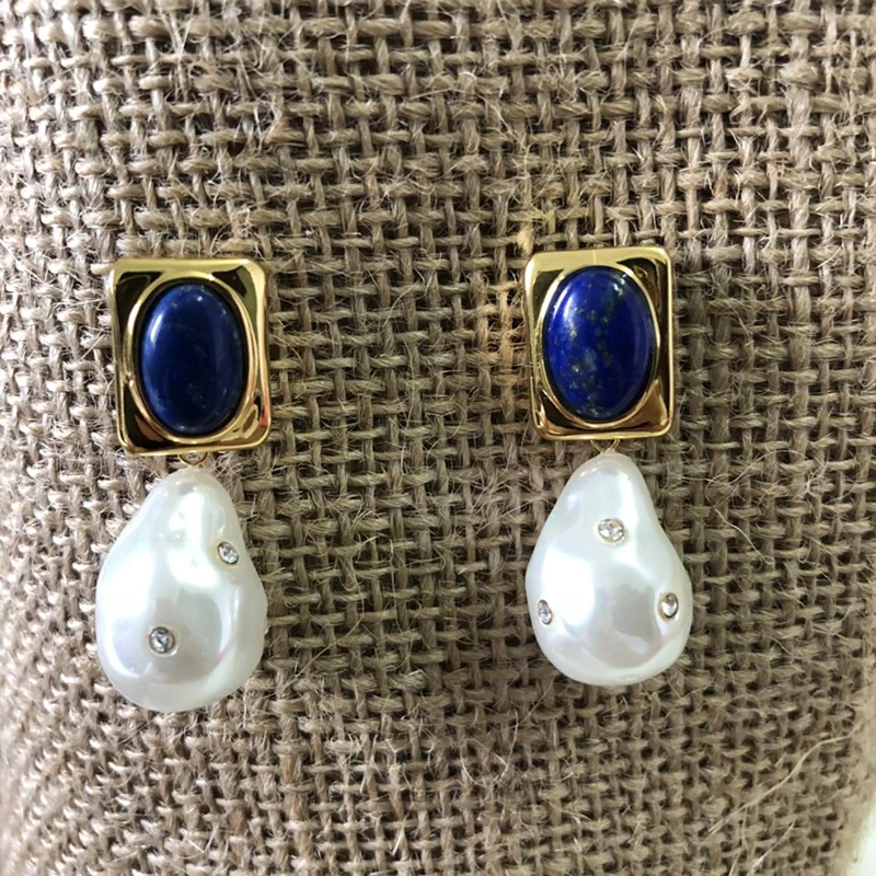 

European Hugely Popular lazurite Inlay Royal Blue Irregular Earring Kolczyki Kupe Joyas Jewellery Boucle Oreille Oorbel Ohrringe